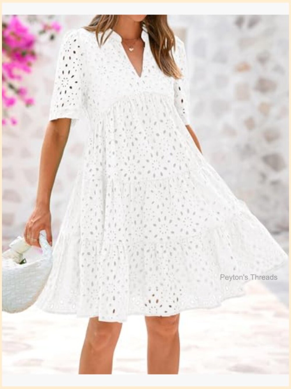 Boho V-Neck Short Sleeve Lace Ruffle Mini Dress Beach Casual Summer - Picture 5 of 7